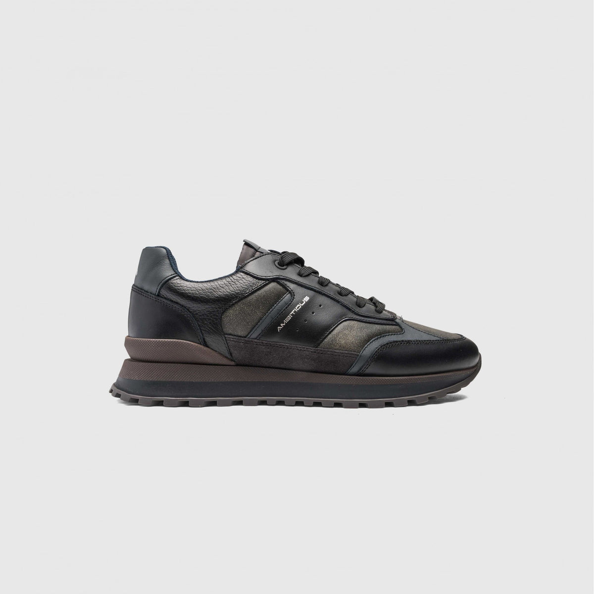 Ambitious Shoes | PARK Leather & Suede Smart Runner Sneakers — Black (14434-7316AM)