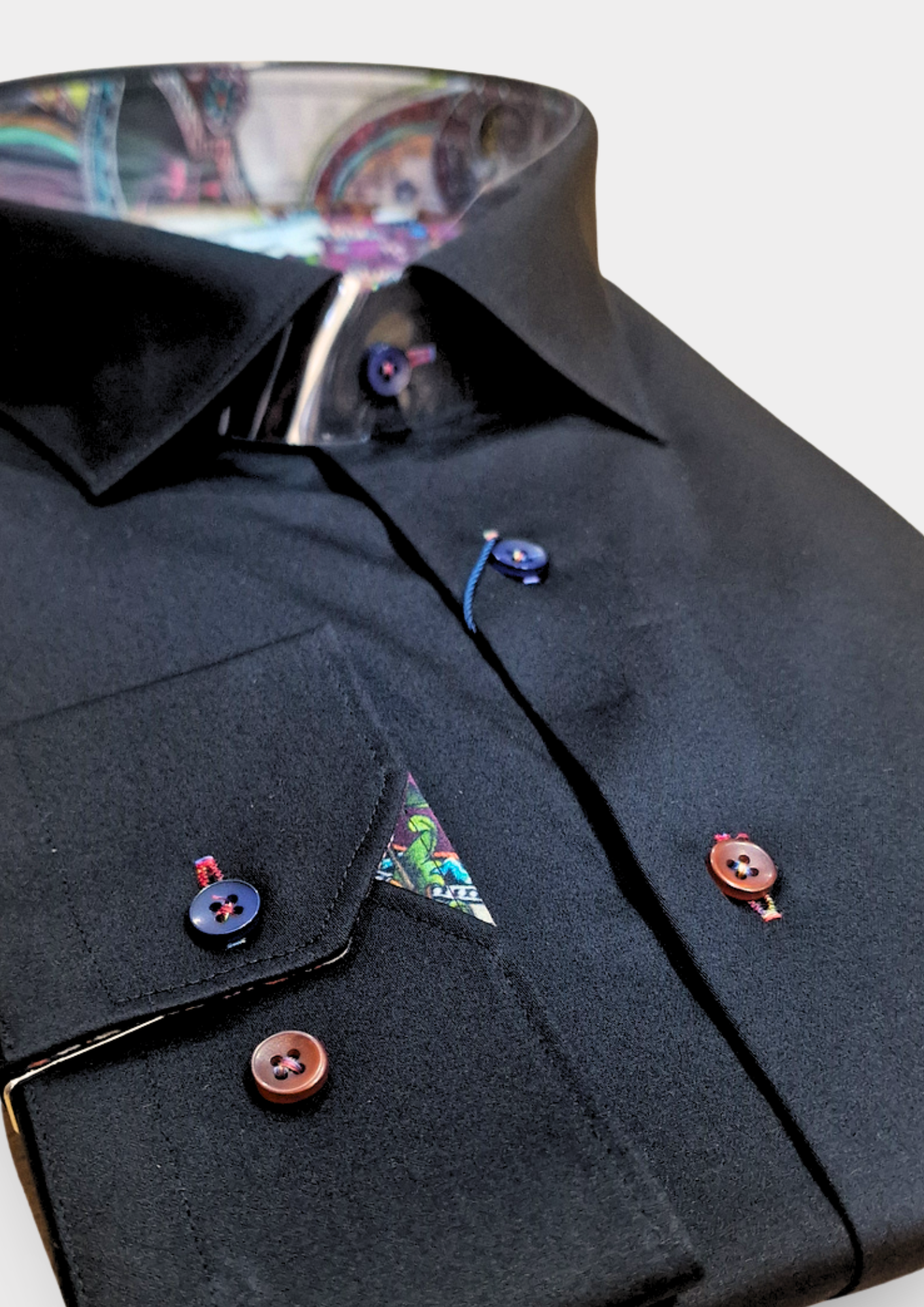 GIORDANO - Classic Black Shirt with Paisley Trim | Black - 627812-45