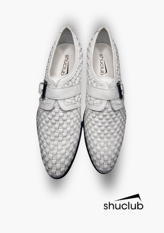 SHUCLUB Single Monk Woven Leather shoes | White - SC81011W-2308