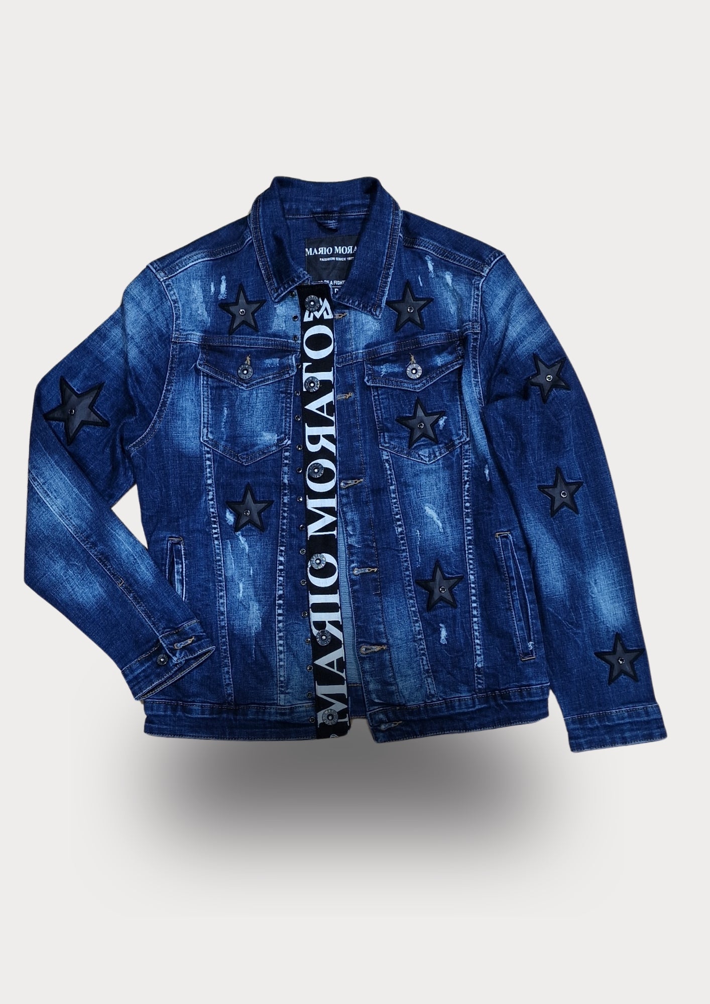 MARIO MORATO Denim Jacket / Navy Blue - 2724-A - Star Embellished