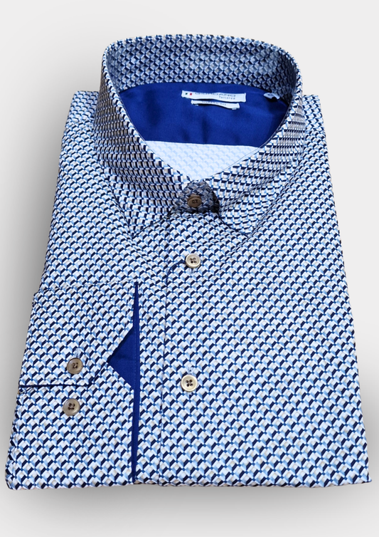GIORDANO - Geometric Micro Print Shirt | Navy/Blue - 627873-60