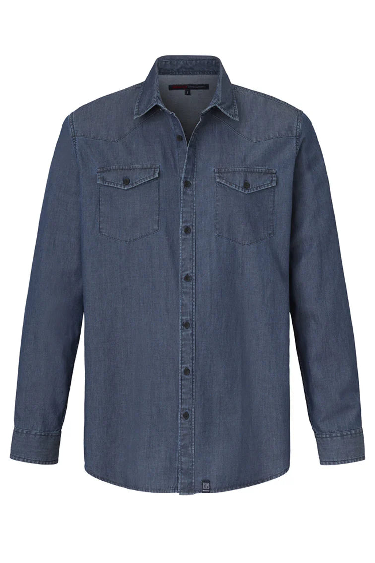 Paddock's Long sleeve pine stripe Denim shirt - dark stone | 0331867291000