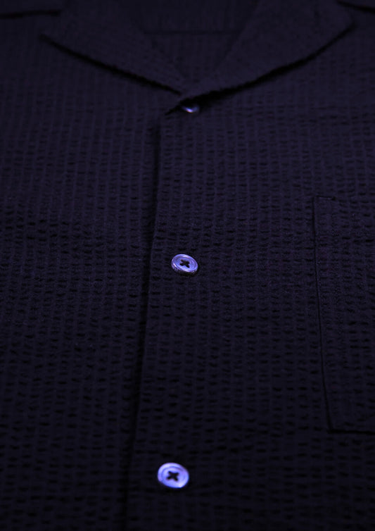 Luke 1977 Millook Men’s SS Textured Cotton Shirt | Navy Blue - M710808