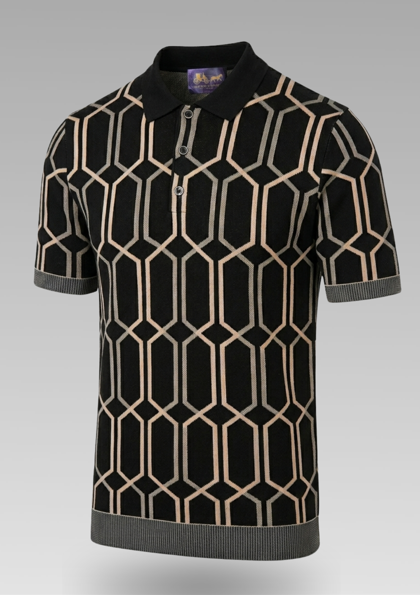 Clique Arthur & Russell KN721 short sleeve knit polo in black and beige, showcasing the stylish knitwear design.