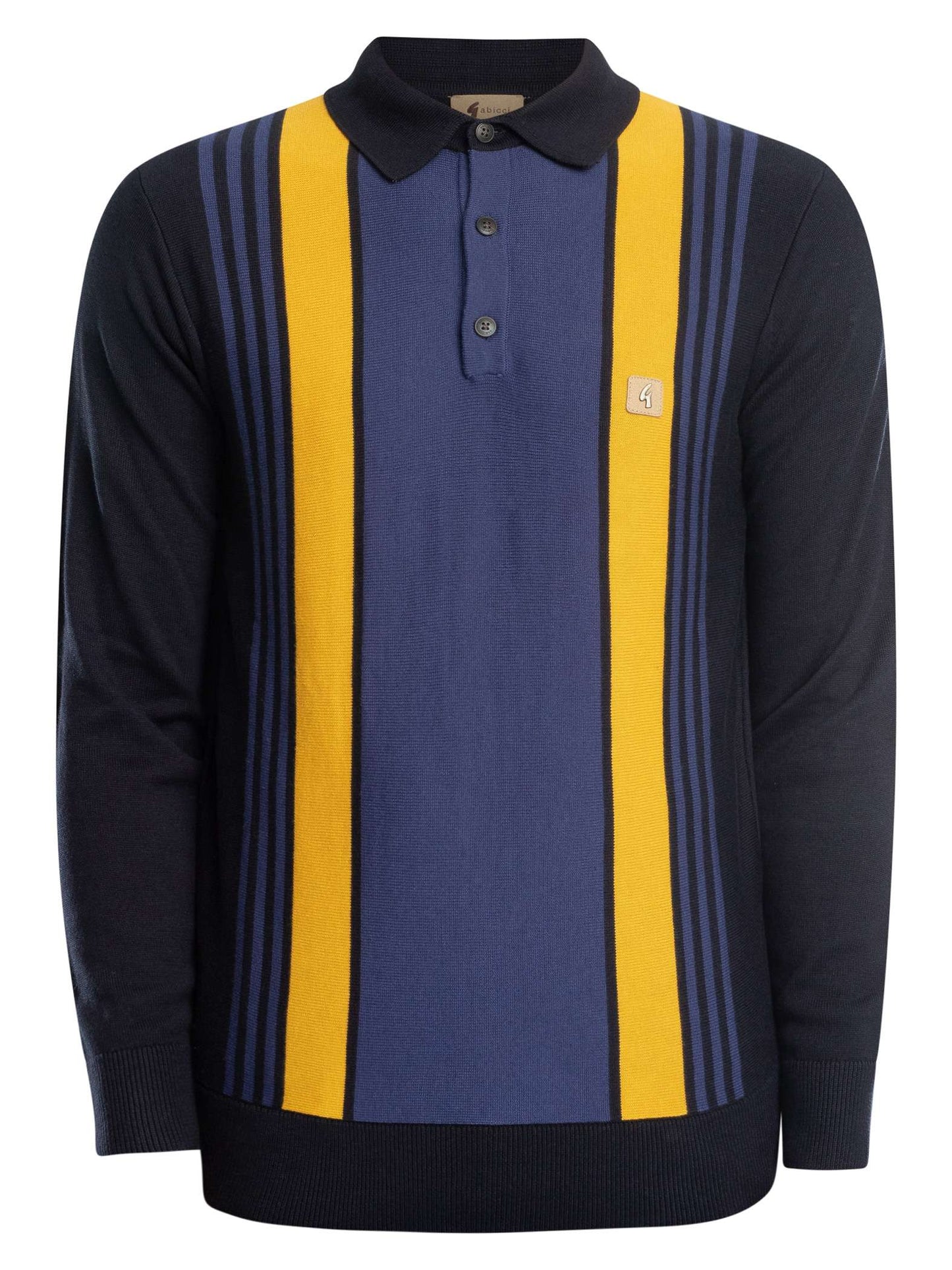 GABICCI Searle Knitted Vintage Polo Shirt | Navy / Yellow Stripes - V53GM00