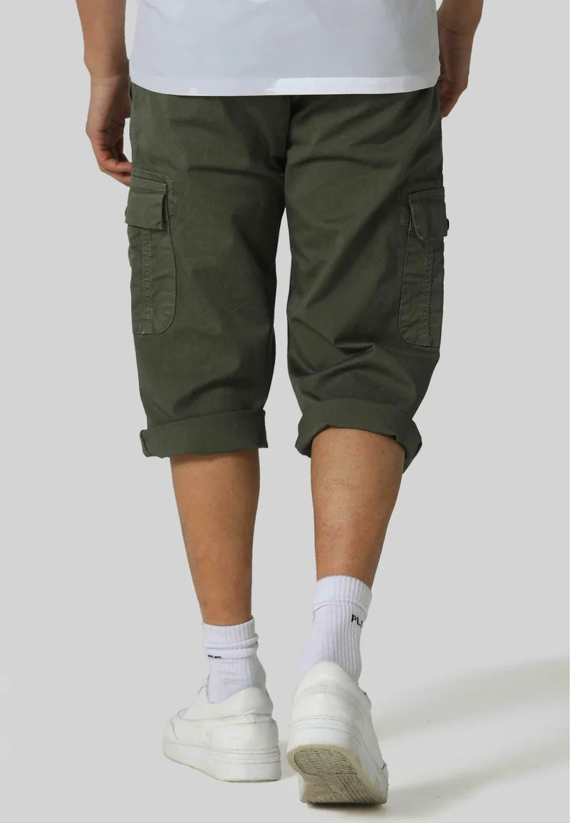 Clique 883POLICE Hykeham Cargo Shorts in khaki, men's casual cargo shorts with multiple pockets and comfortable fit.