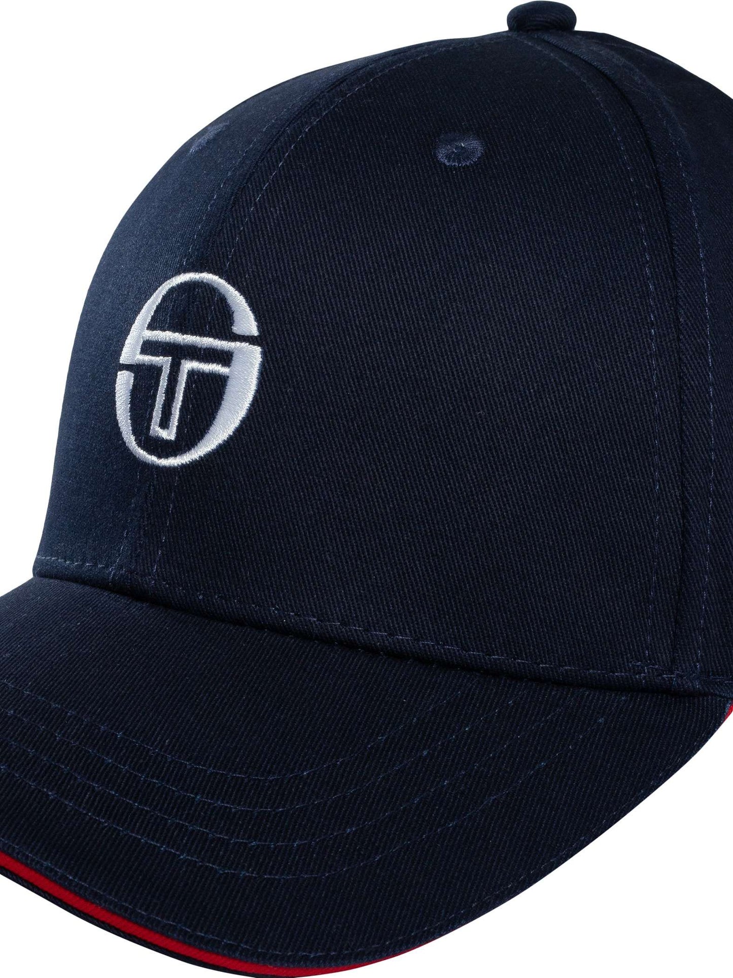 Clique Sergio Tacchini Cortona peaked cap in maritime blue and white, featuring a classic design and adjustable strap.
