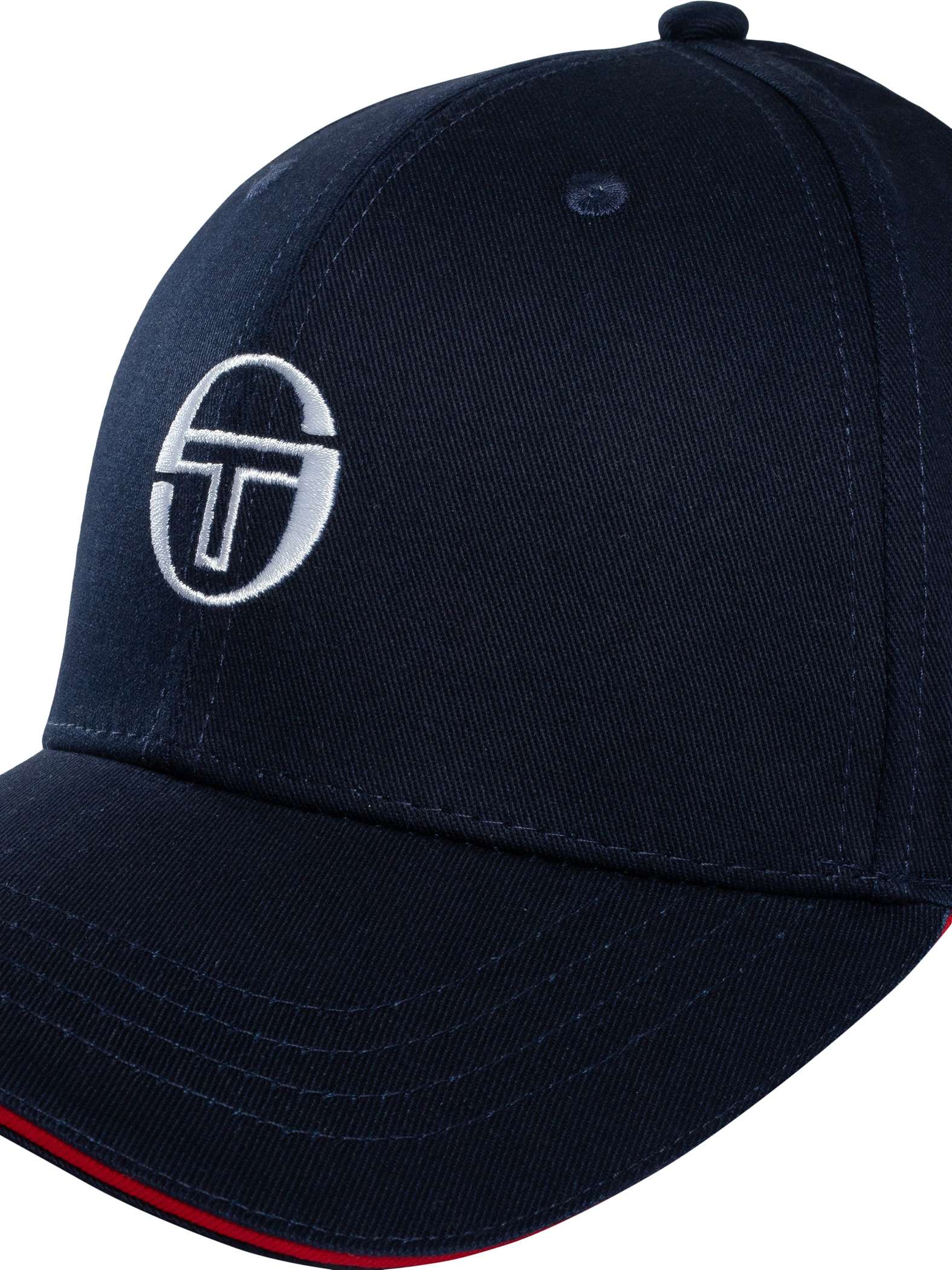 Clique Sergio Tacchini Cortona peaked cap in maritime blue and white, featuring a classic design and adjustable strap.