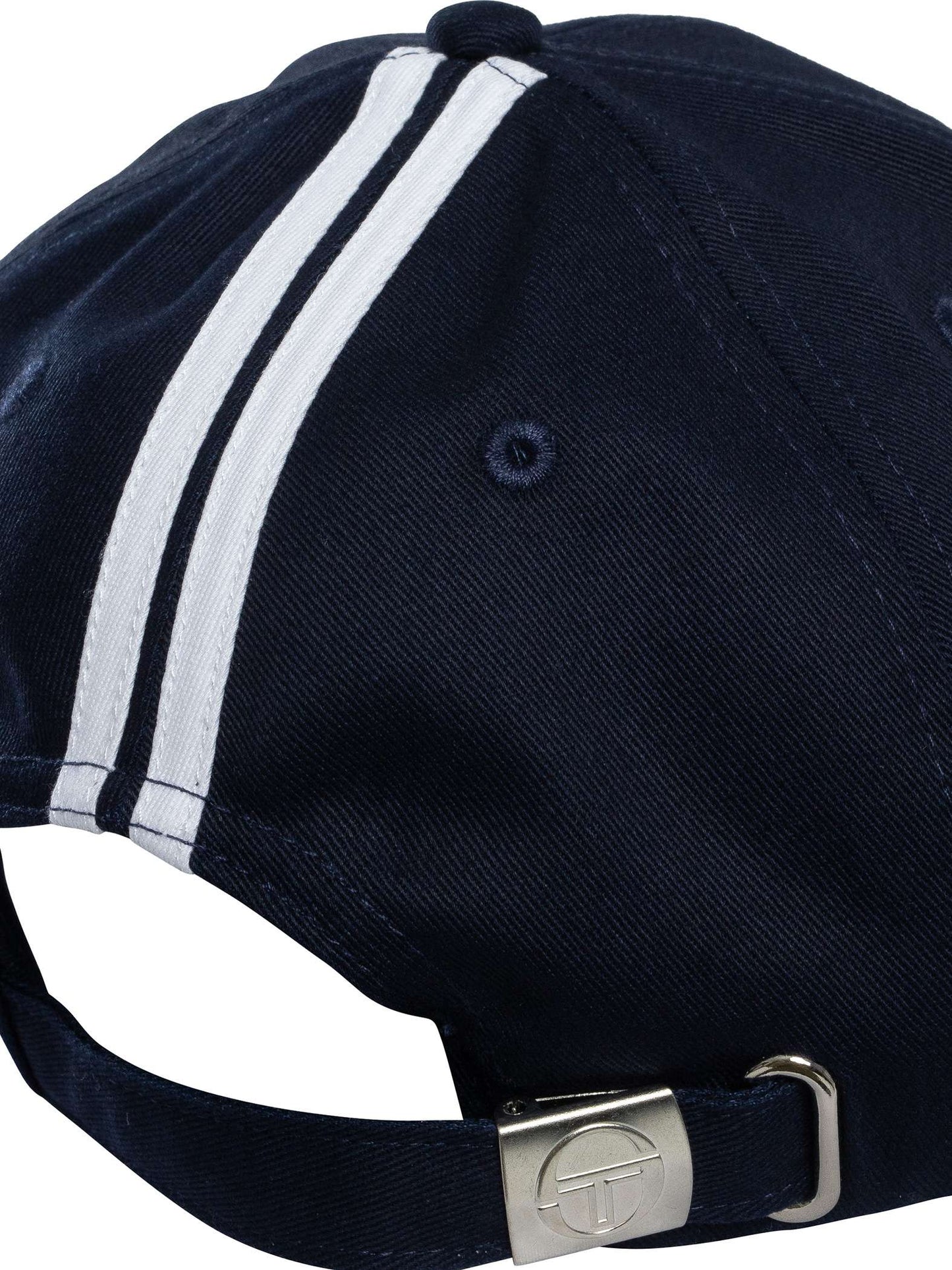 Clique Sergio Tacchini Cortona peaked cap in maritime blue and white, featuring a classic design and adjustable strap.