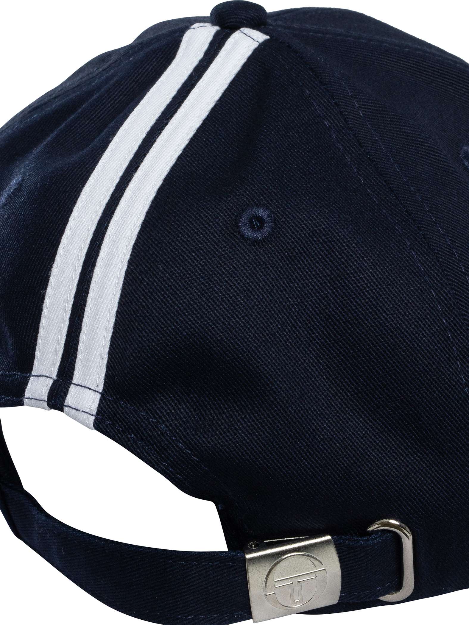 Clique Sergio Tacchini Cortona peaked cap in maritime blue and white, featuring a classic design and adjustable strap.