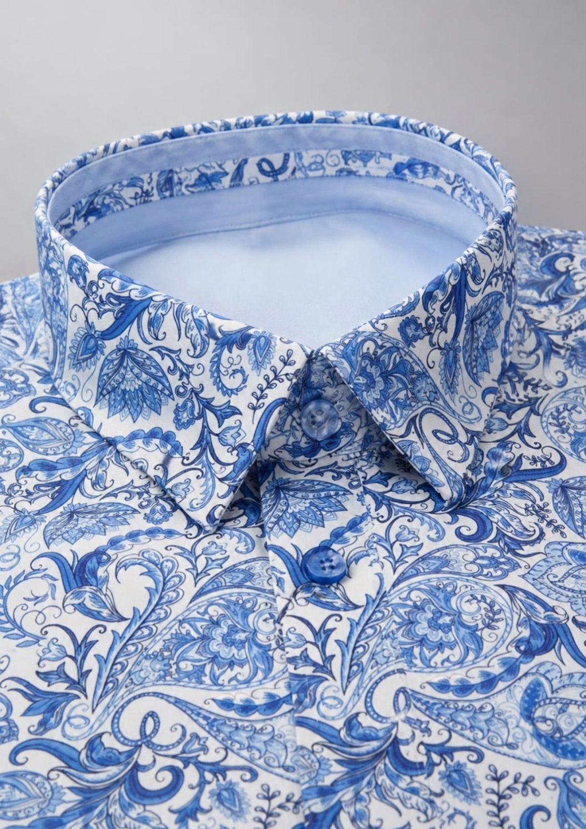 Wilson & Sloane 100% Cotton Paisley Long Sleeve Shirt — Indigo (3013)