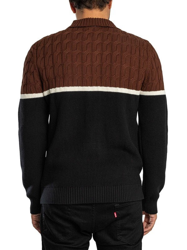 Sergio Tacchini Corte Knitted Cardigan Potting Soil / Gardenia / Black - STM21360-579