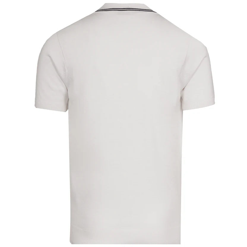 White Gabicci Geller short sleeve full zip knit polo shirt by Clique, featuring a collar and zip closure.