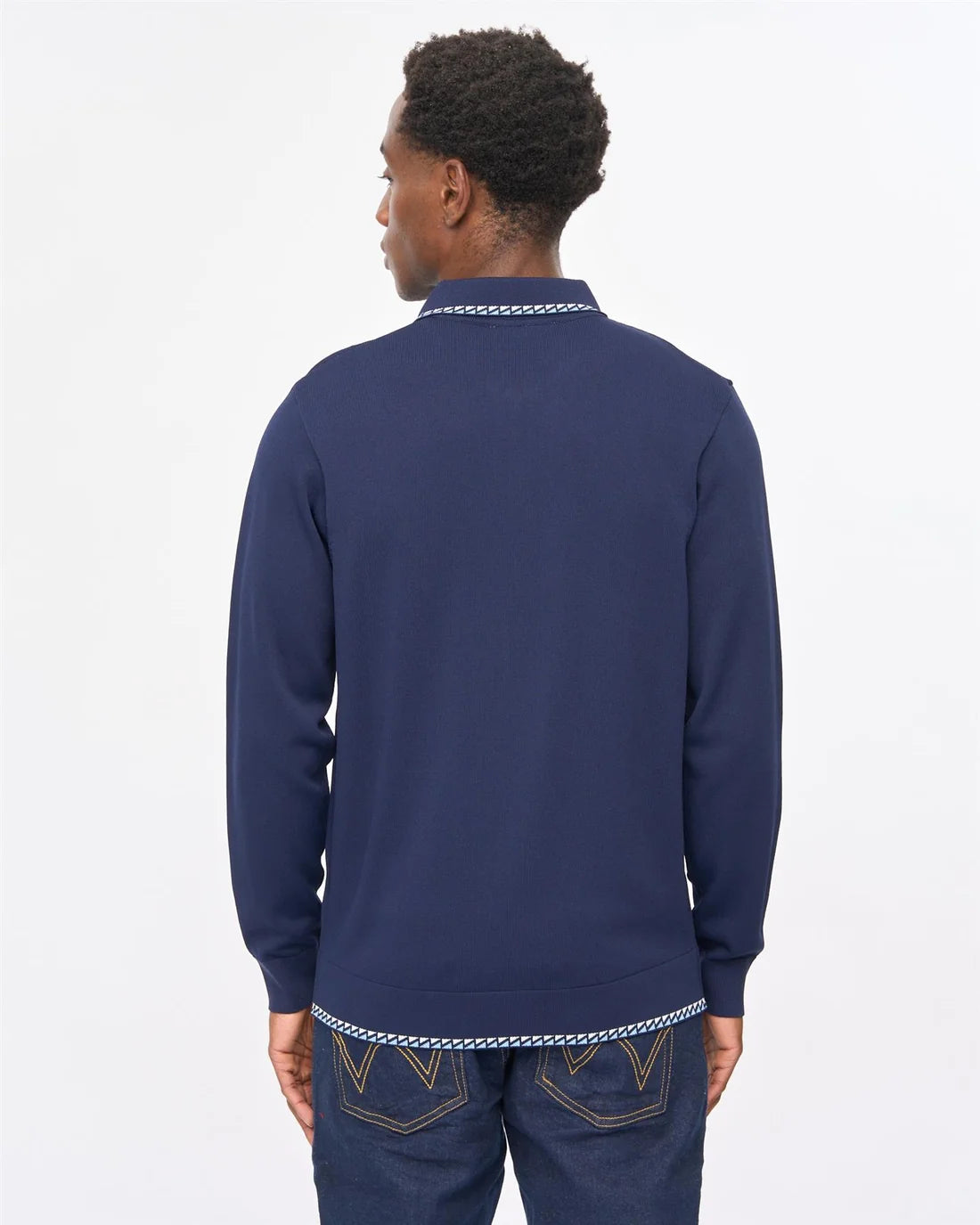 Gabicci Vintage Nick Long Sleeve Zip-Thru Knit Polo - Navy (V57GM25)