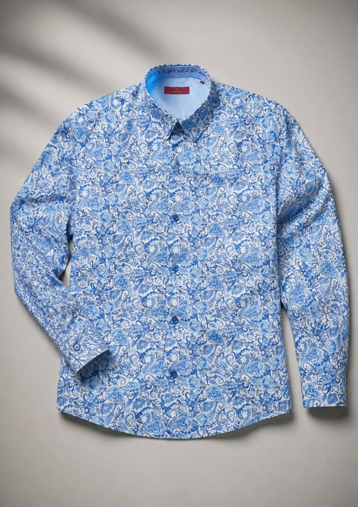 Wilson & Sloane 100% Cotton Paisley Long Sleeve Shirt — Indigo (3013)