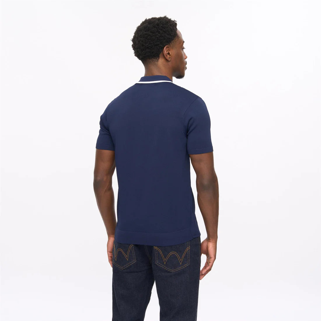 Clique Gabicci Vintage Darron archive navy short sleeve viscose knit polo shirt, casual men's clothing with classic style.