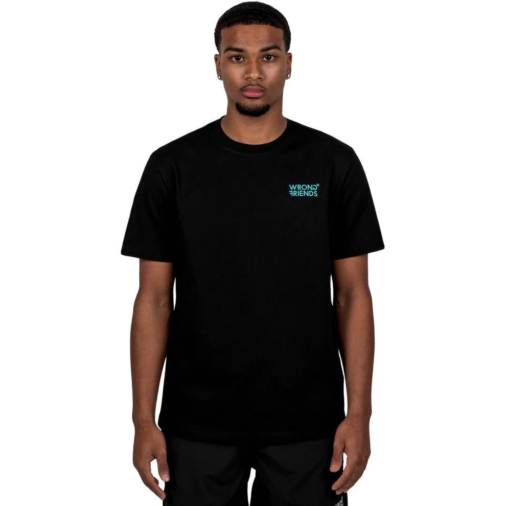 Clique Wrong Friends Bellevue T-shirt in black, featuring a casual fit with bold graphic design on the front.