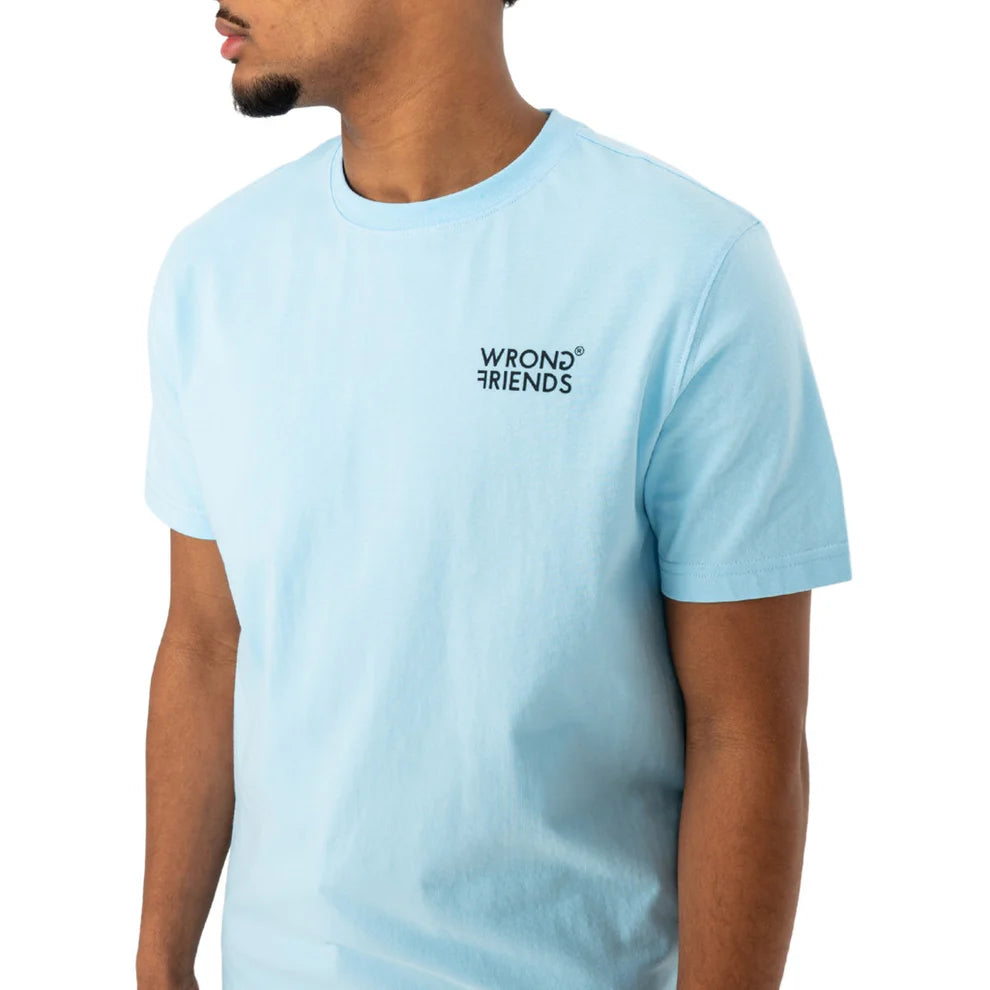 Light blue Clique Wrong Friends Bellevue T-shirt featuring a casual design, displayed flat with front view.