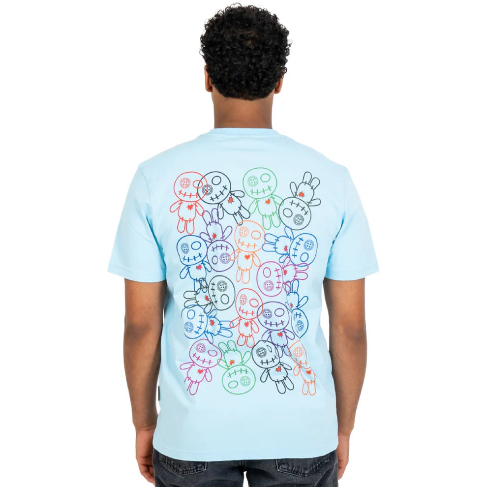 Light blue Wrong Friends Bellevue T-shirt by Clique, casual crewneck with printed graphic design, front view.