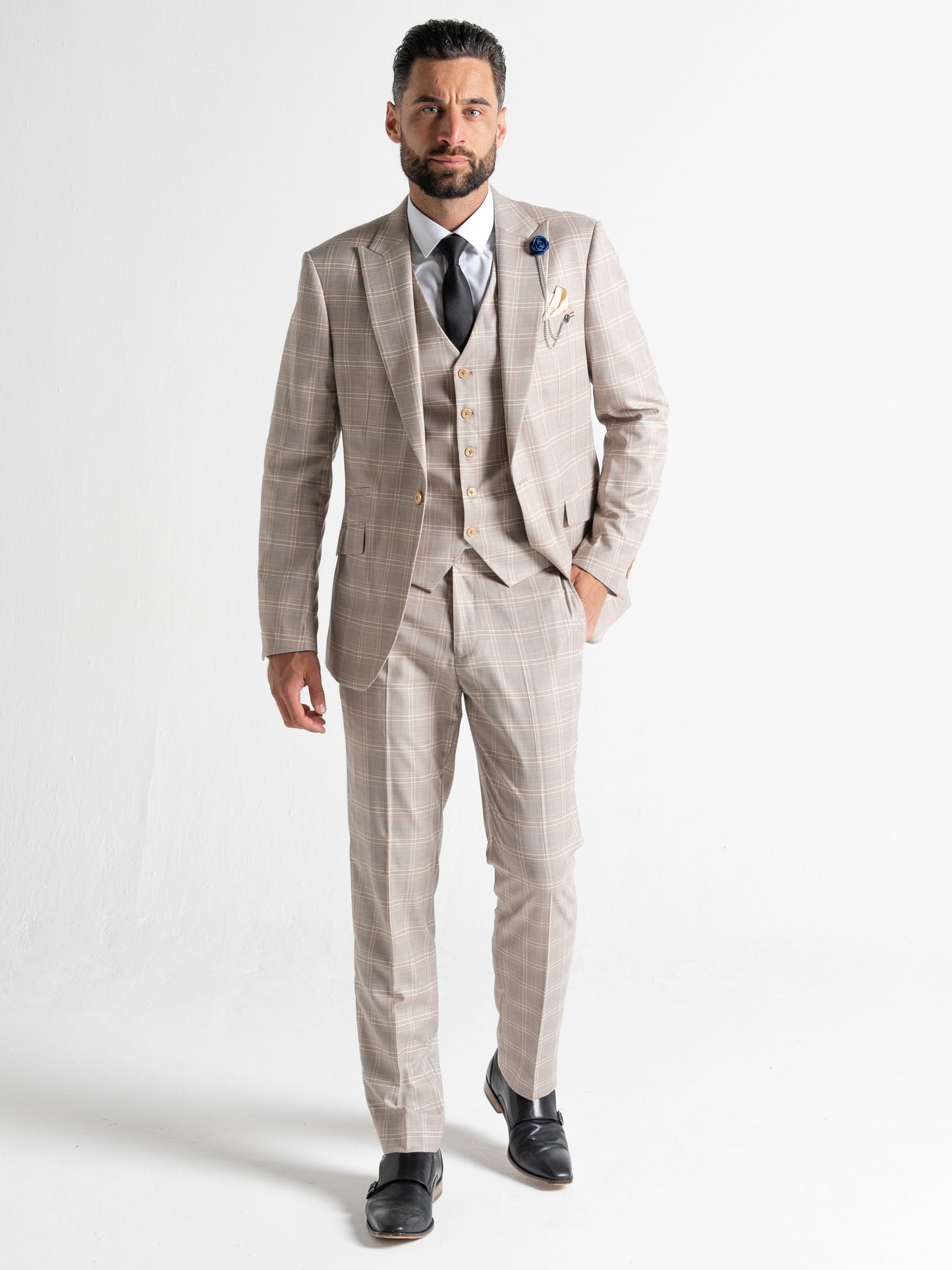 V2 CLASSIC Charles - 3 Piece Suit | Champagne Checked - V2CSC23159