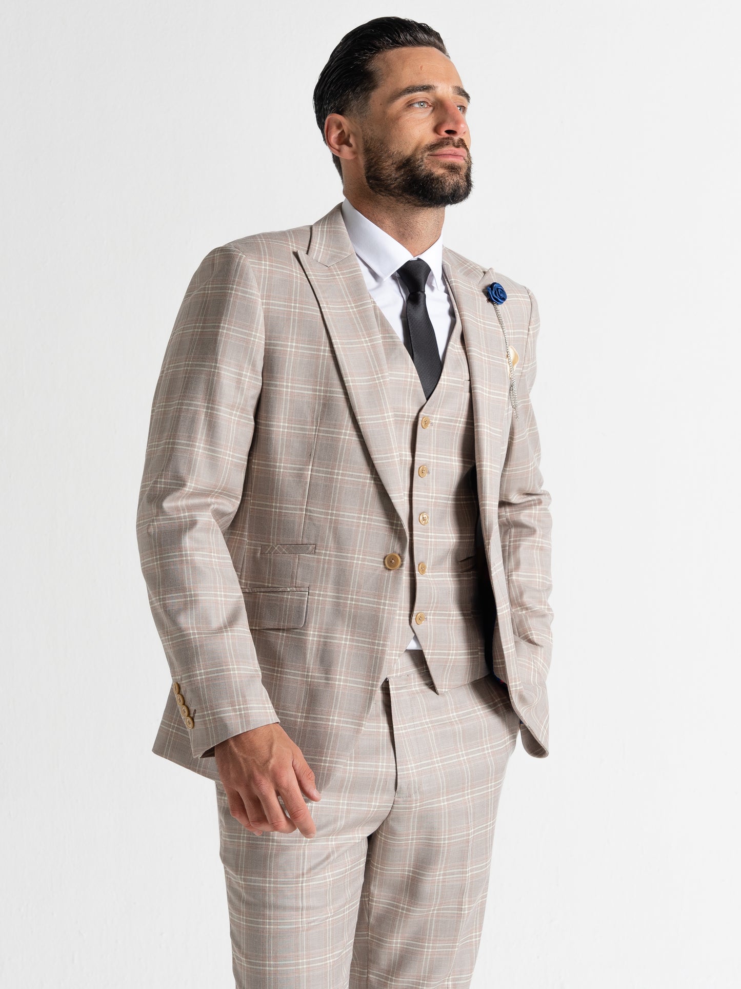 V2 CLASSIC Charles - 3 Piece Suit | Champagne Checked - V2CSC23159