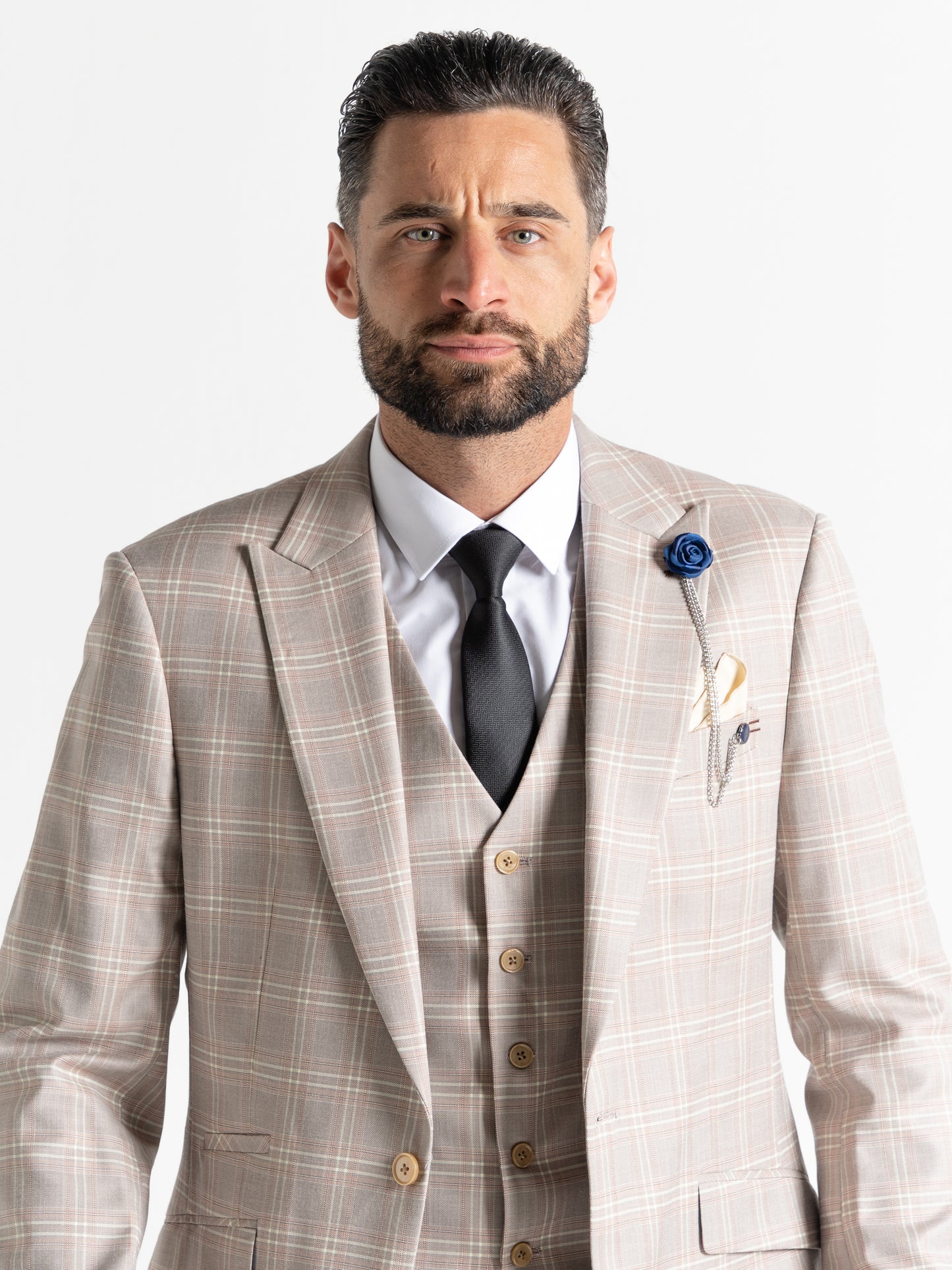 V2 CLASSIC Charles - 3 Piece Suit | Champagne Checked - V2CSC23159