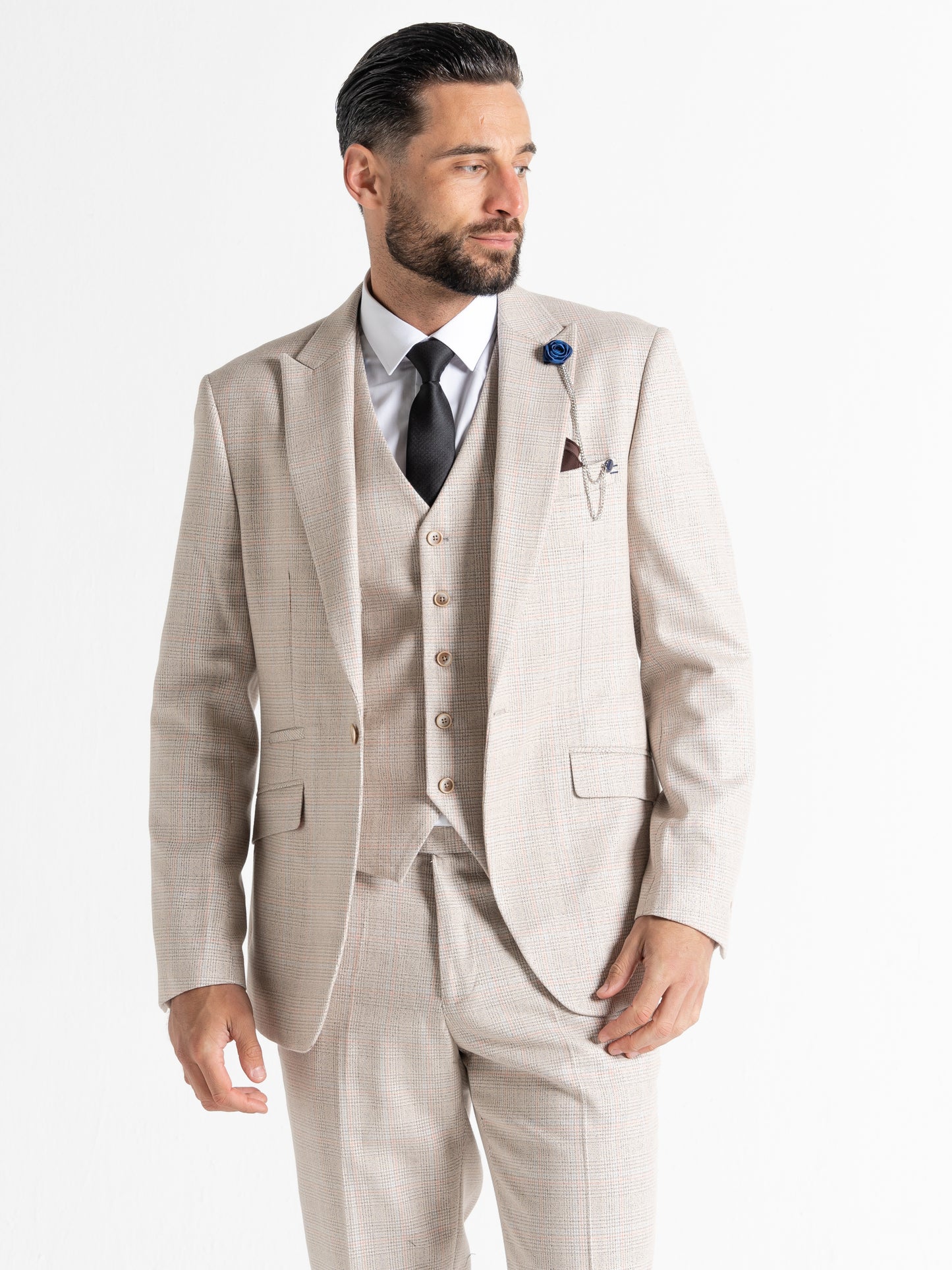 V2 CLASSIC Charles – Cream Tweed Three Piece Suit - V2CSC23165