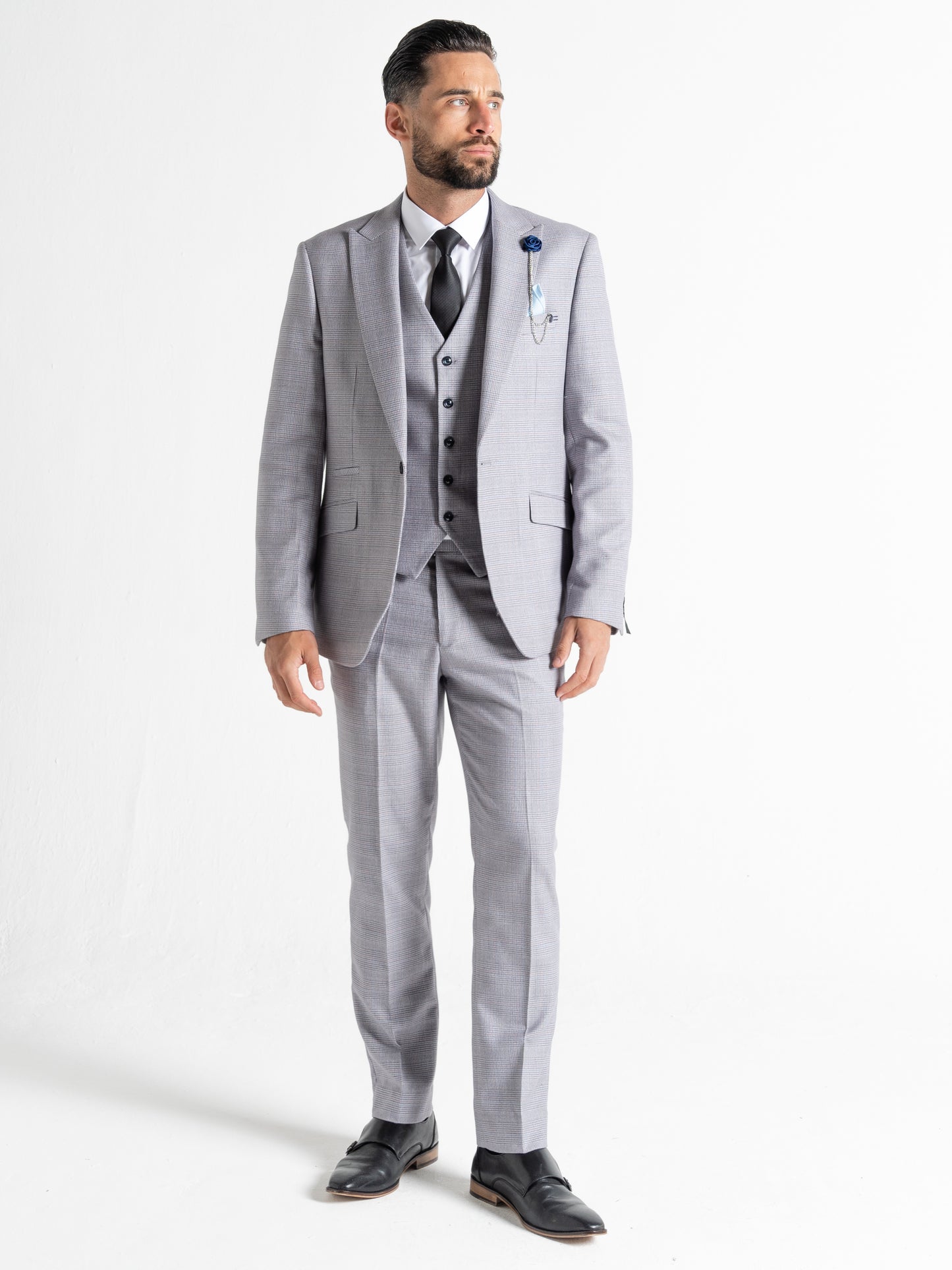 V2 CLASSIC Charles – Soft Tweed Three Piece Suit | Light Grey - Product Details V2CSC23166