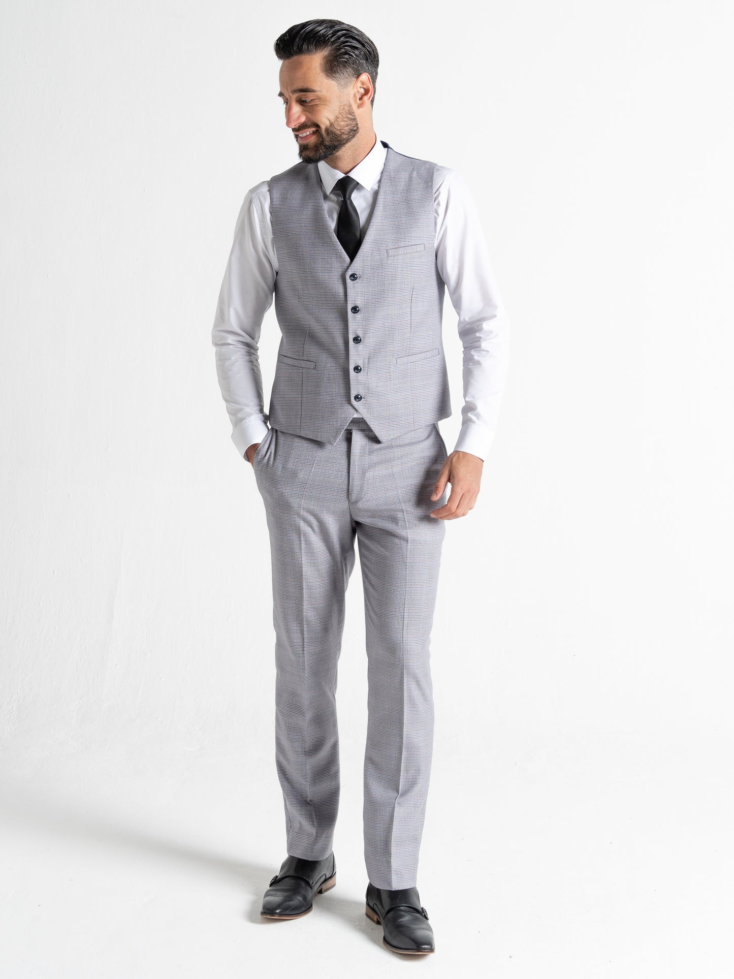 V2 CLASSIC Charles – Soft Tweed Three Piece Suit | Light Grey - Product Details V2CSC23166