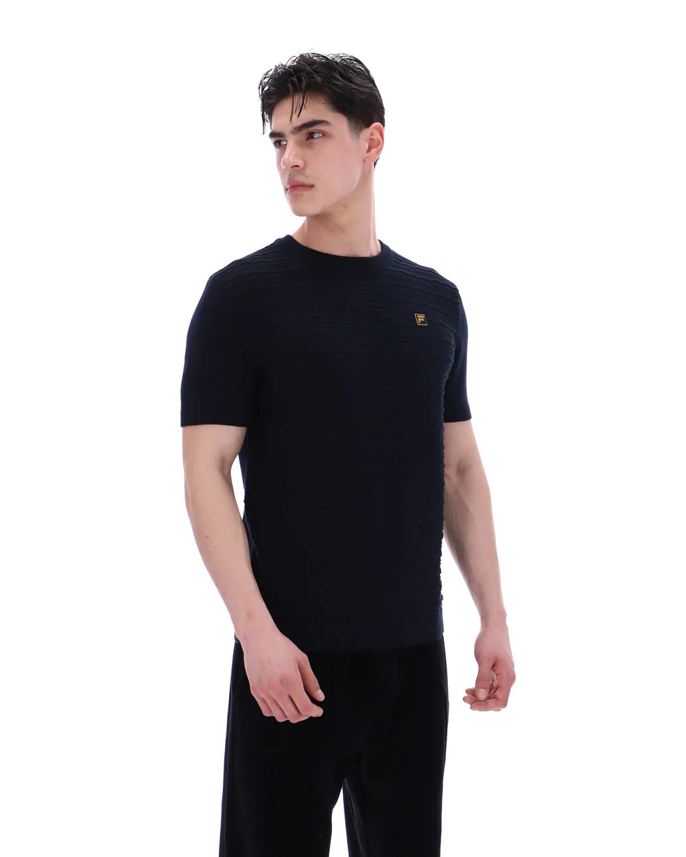 Black FILA DON Textures knitted T-shirt by Clique, featuring a textured fabric design and classic fit, ideal for casual wear.