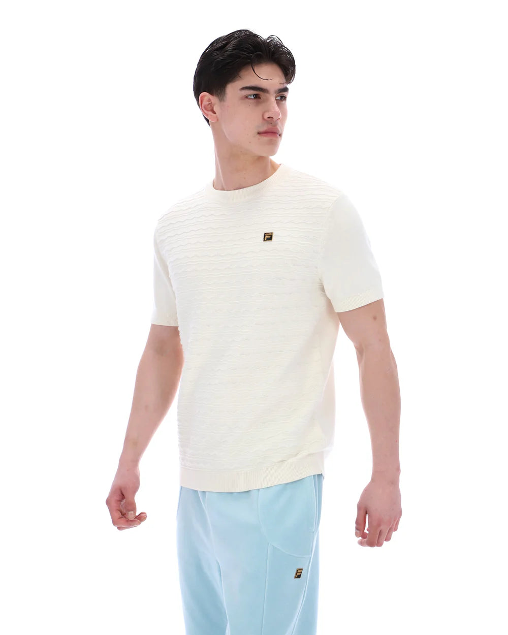 FILA Don textured knitted T-shirt by Clique in Coconut Milk color, featuring a casual fit and detailed knit fabric.