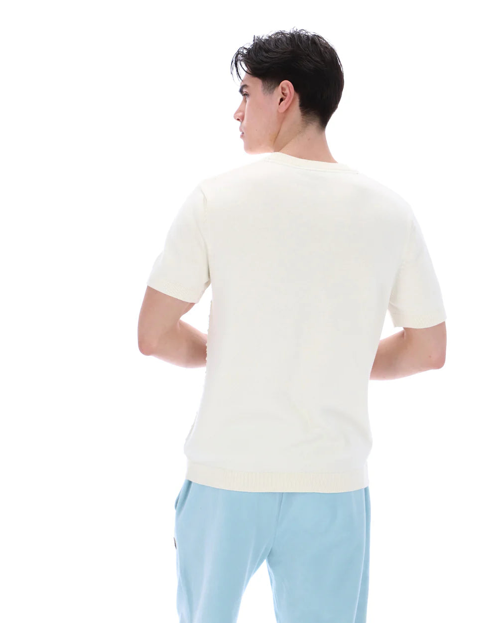 Clique FILA Don textured knitted T-shirt in Coconut Milk, showcasing soft fabric and casual fit.