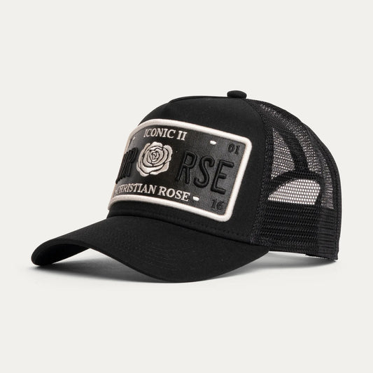 Christian Rose | Vinyl Plate Trucker Cap — Black / White (CR011BW)