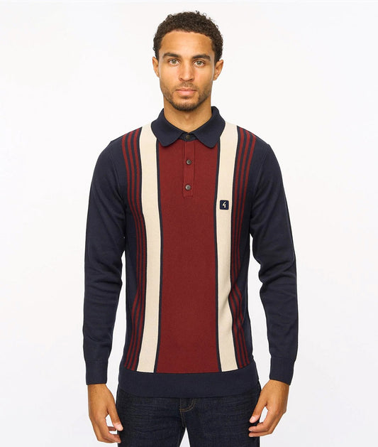 Gabicci Searle - Long Sleeve Knitted Polo | Navy - V55GM00