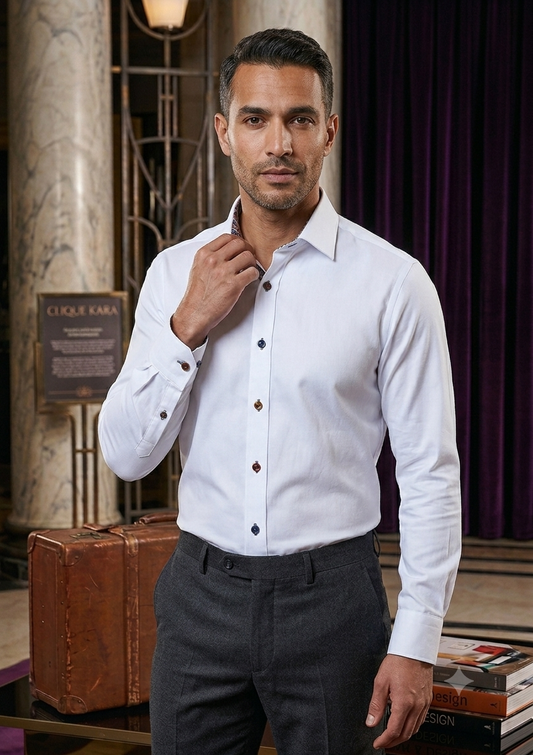 GIORDANO - Classic White Shirt with Paisley Trim | White - 627812-10