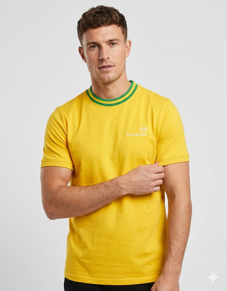 Clique Sergio Tacchini Rainer T-shirt in cyber yellow and fern green, featuring a casual fit and bold colorblock design.
