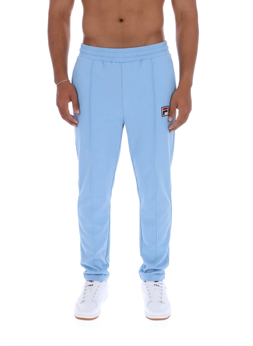 FILA Molveno Tug Slim Leg Pant by Clique Kara, sky blue sweats with a slim fit design, shown on a model.