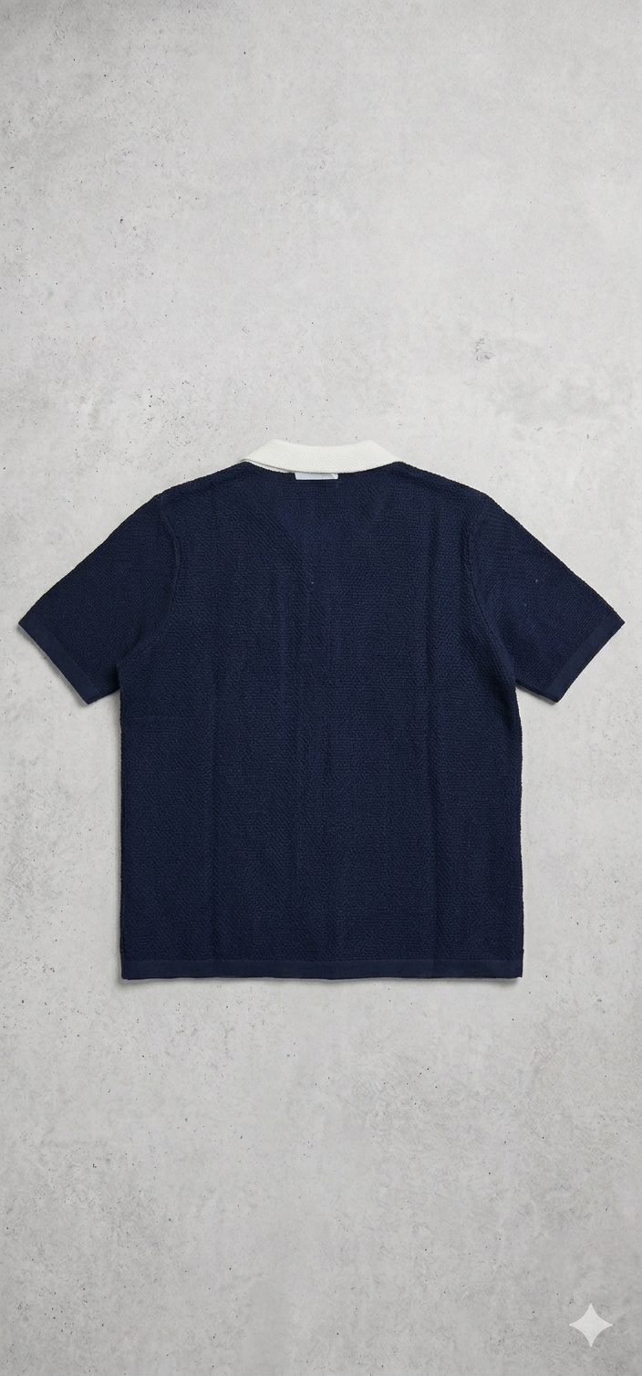 Maritime blue and gardenia Sergio Tacchini Fratelli crochet shirt by Clique, featuring knitwear with detailed crochet pattern.