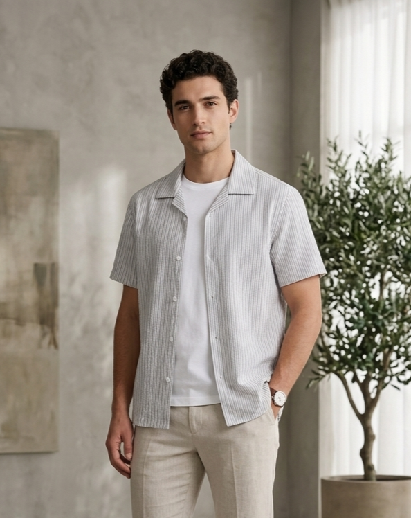Cream SEDLEY Tunnel Seersucker Shirt by Clique featuring textured seersucker fabric and classic collar detail.