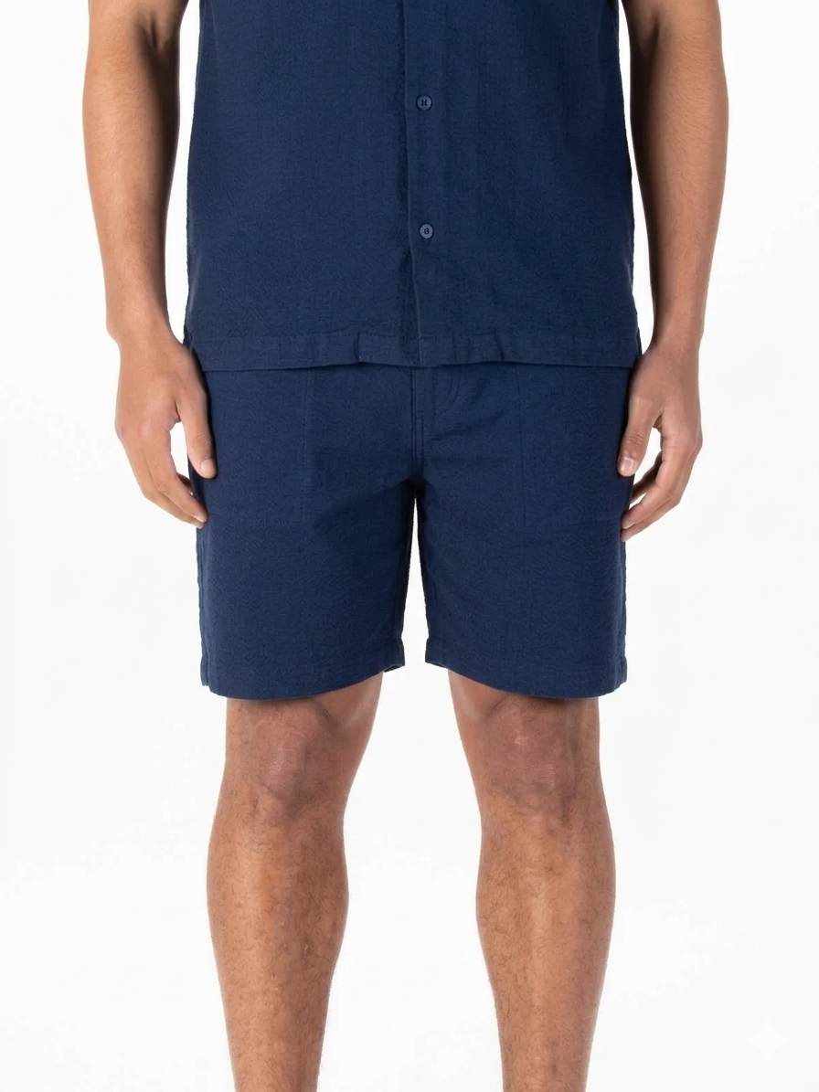 Luke 1977 Bay Men’s Textured Cotton Shorts | Dark Navy - M711010