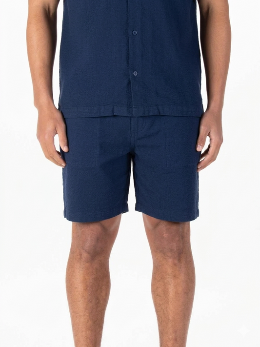 Luke 1977 Bay Men’s Textured Cotton Shorts | Dark Navy - M711010