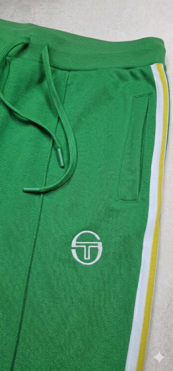 Clique Sergio Tacchini Franco track pants in fern green and white, comfortable joggers with sporty style.