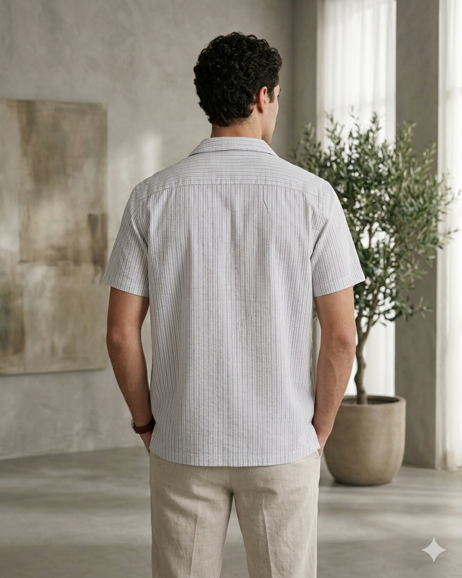Cream SEDLEY Tunnel Seersucker Shirt by Clique, featuring textured seersucker fabric and a classic shirt design.