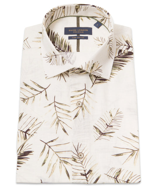 GUIDE London Summer Short-Sleeve Shirt / Green Leaves - HS2832