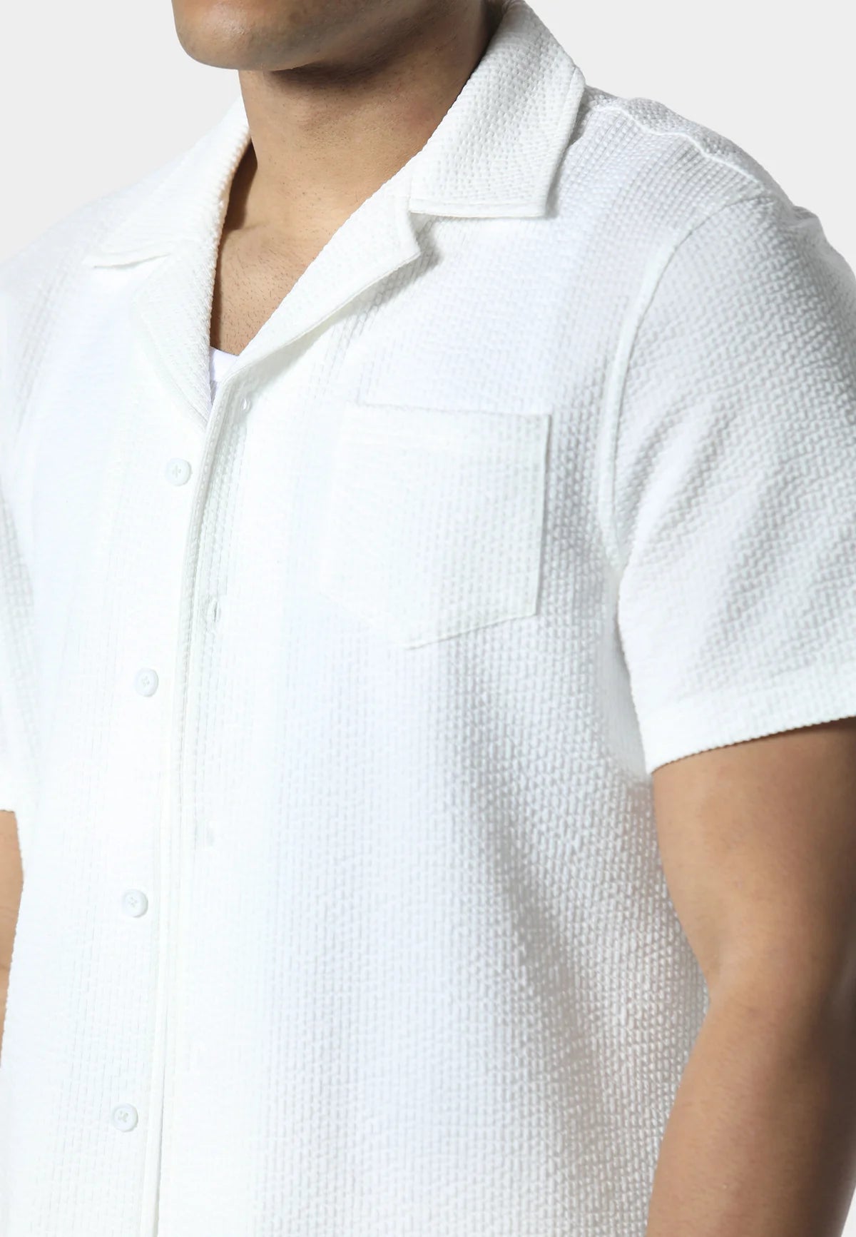 Clique 883Police Hullton short-sleeves shirt in white, featuring a classic design with a collar and button-up front.