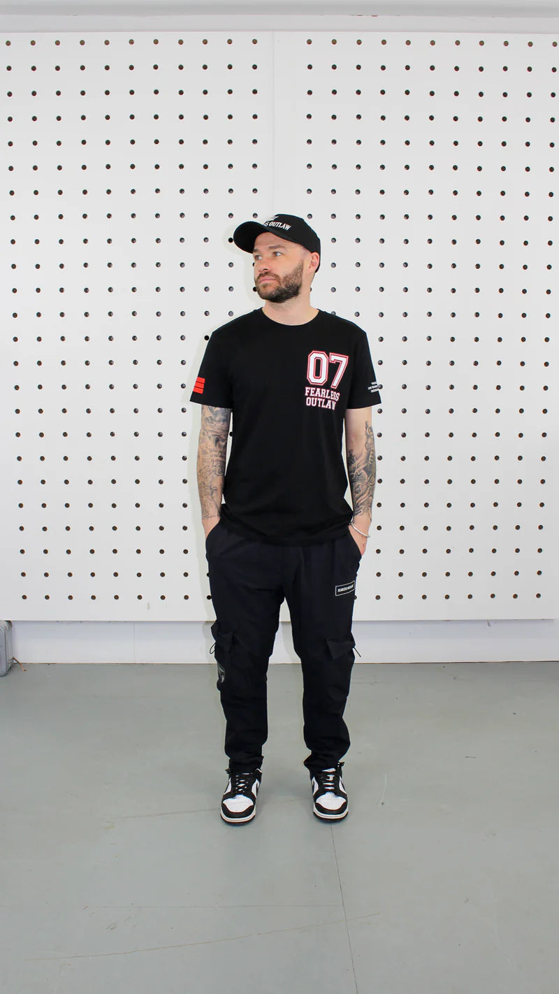 Fearless Outlaw Varsity T-shirt - Number 07 logo - Black