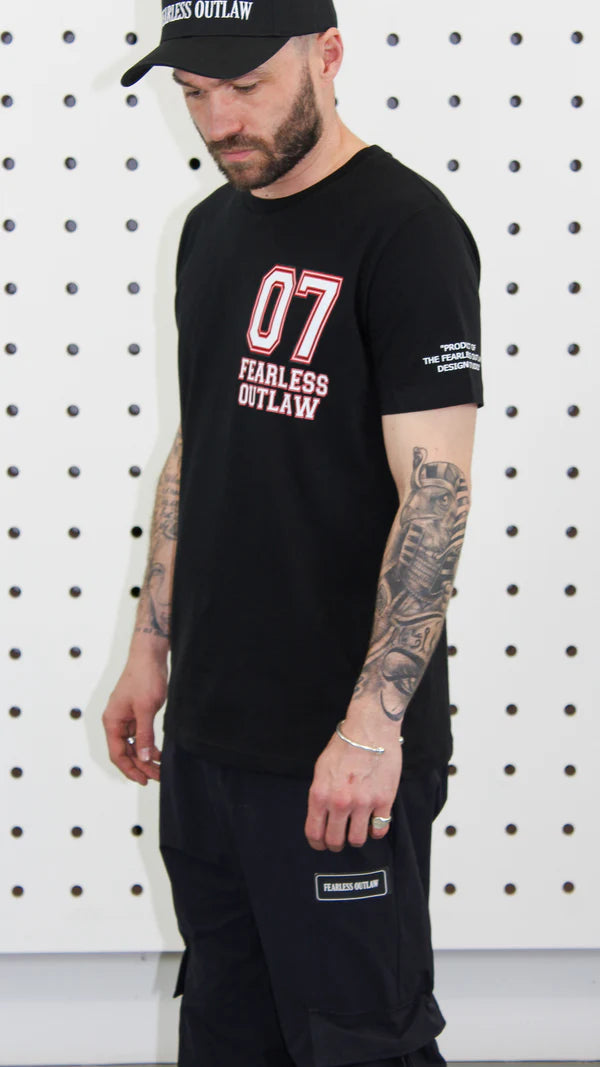 Fearless Outlaw Varsity T-shirt - Number 07 logo - Black