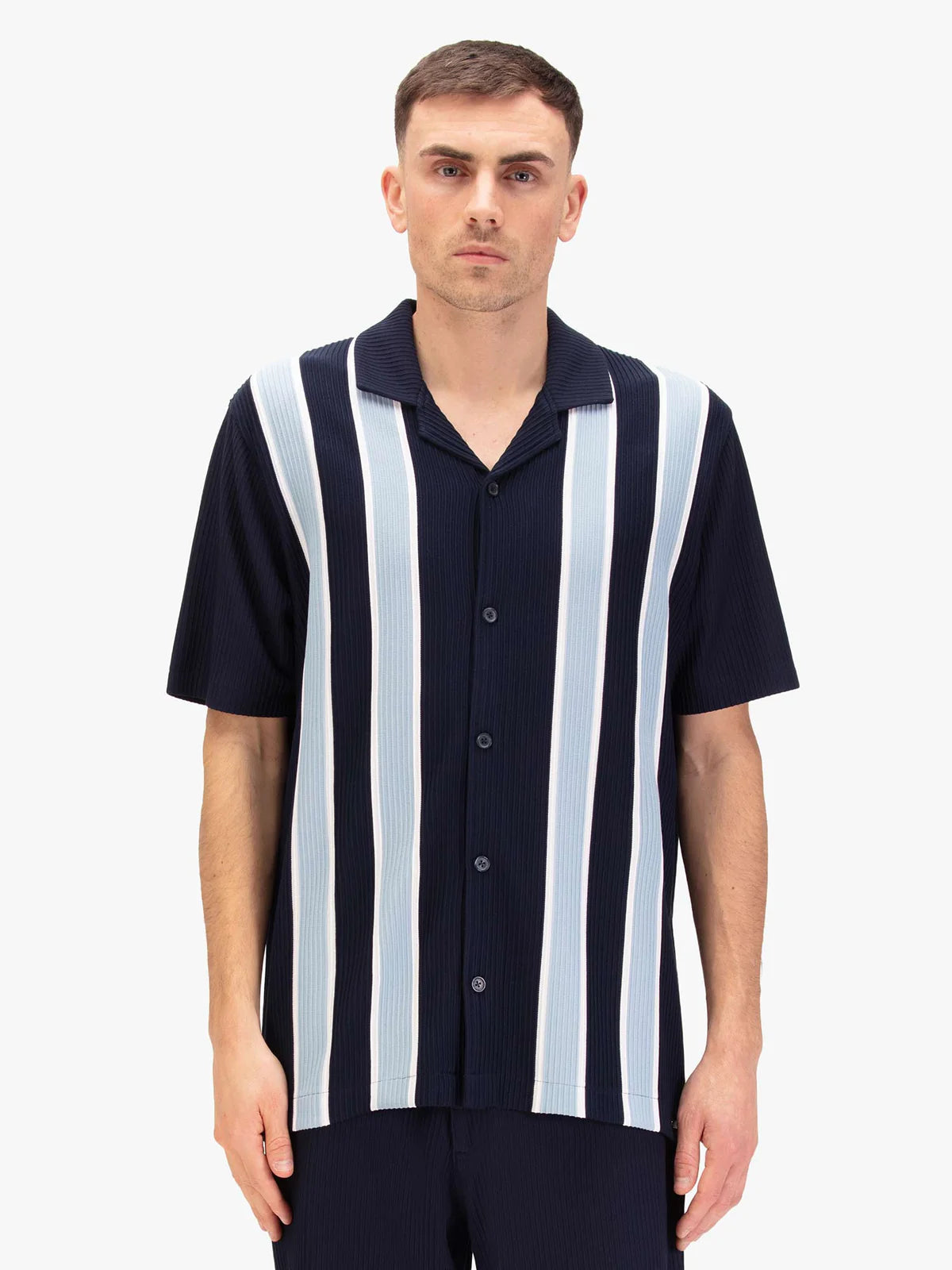 Dark navy Luke 1977 Gwithian short sleeve shirt by Clique, featuring a casual short set with button-front and collar details.
