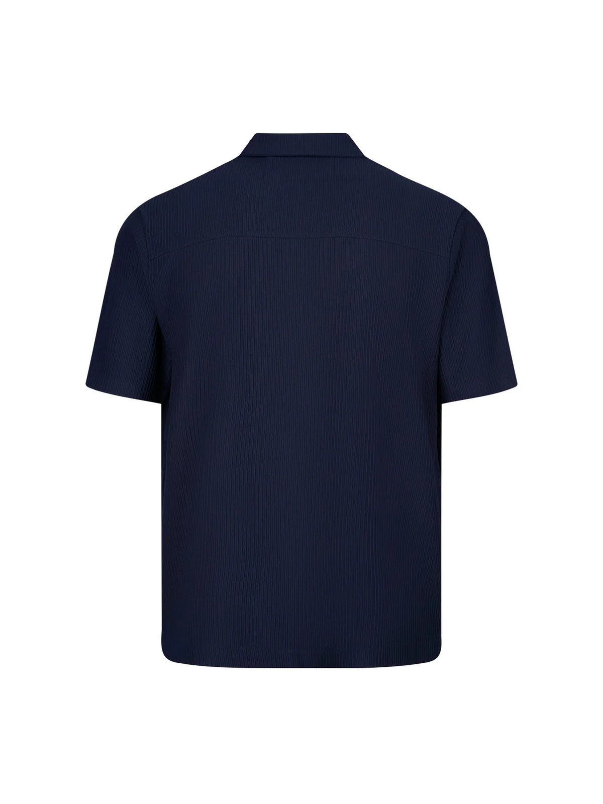 Dark navy Luke 1977 Gwithian short sleeve shirt by Clique, displayed on a mannequin with collar and button details.