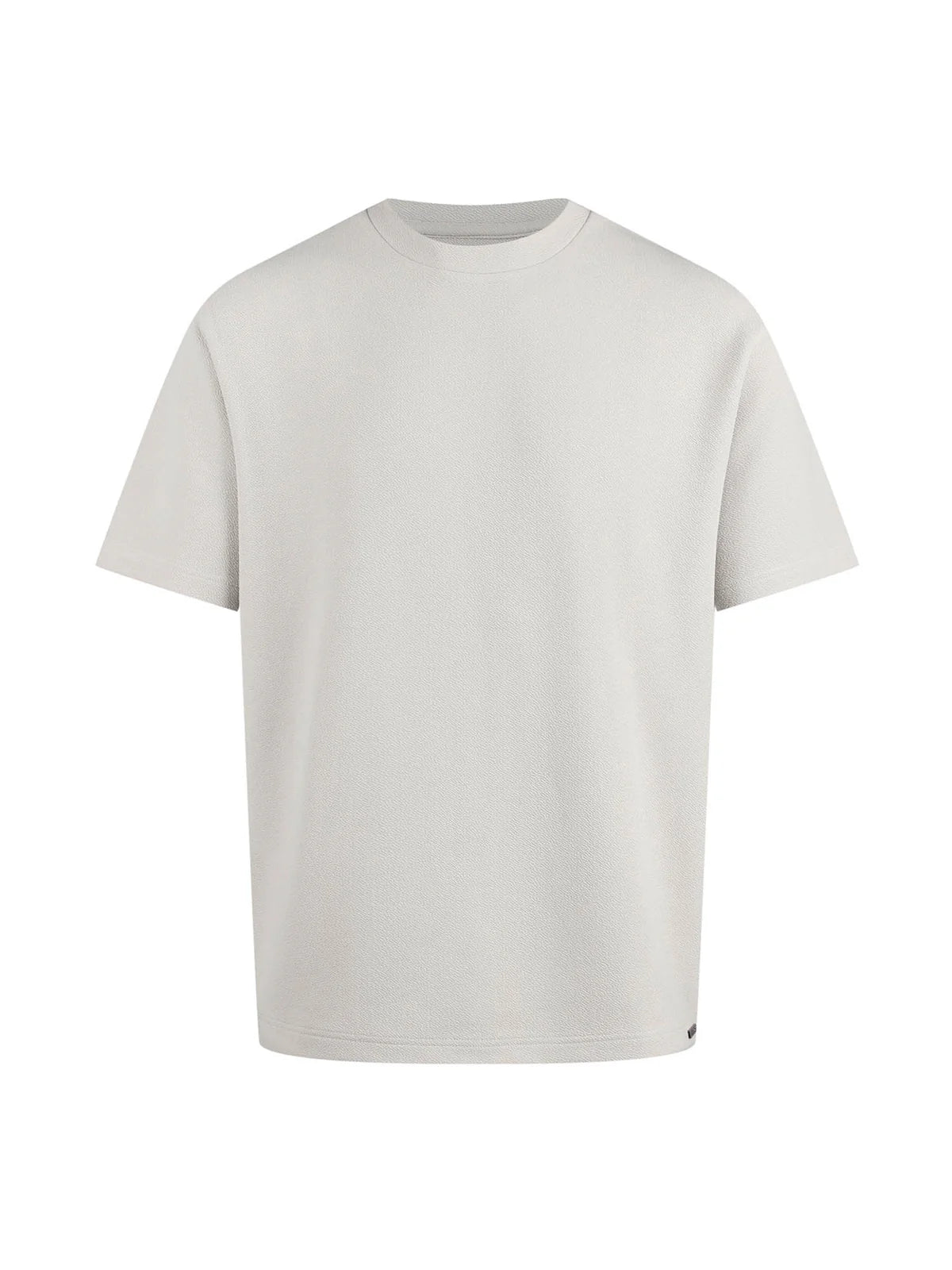 Luke 1977 Mykynos men's ice grey crinkle textured T-shirt with short sleeves and crew neckline, casual style, front view.
